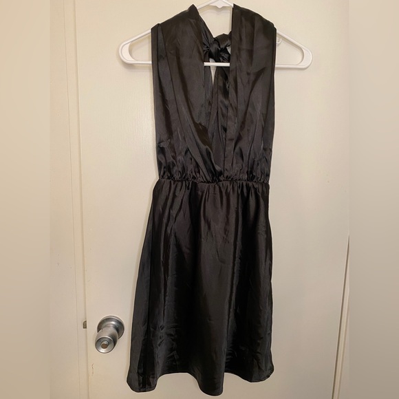 Satin Halter Tie Back Dress Mahina Black - Picture 9 of 15